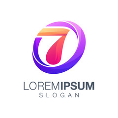 letter 7 round gradient color logo design