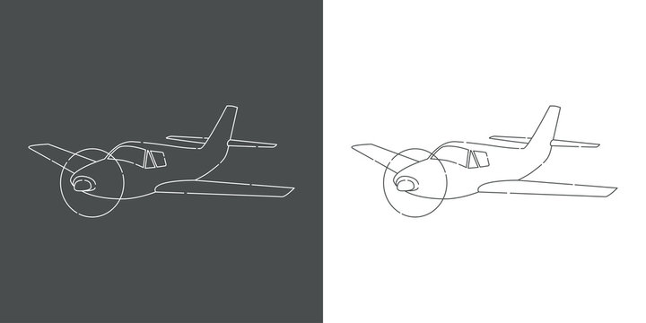 Icono plano lineal avioneta en fondo gris y fondo blanco