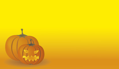 Gelborange Halloween Karte mit Kürbisgeist mit freier Textfläche.
