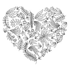 Hand vector drawn floral, leaves elements. Pattern for logo, greeting card, wedding design.
