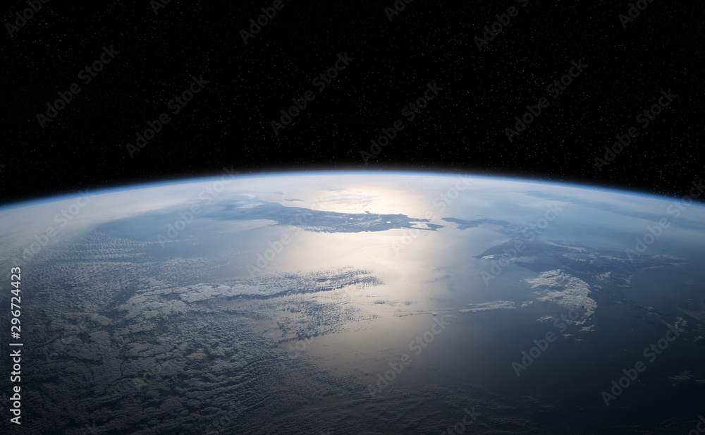 Fototapete view of planet earth close up with atmosphere during a sunrise 3d rendering elements of this image f