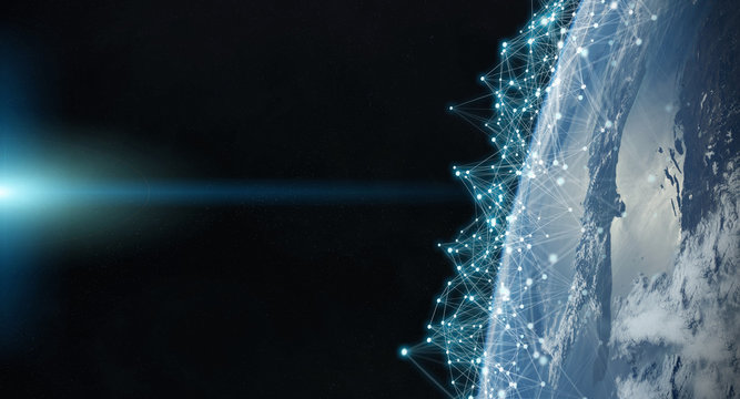 Global datas exchanges and connections system over the globe 3D rendering elements of this image furnished by NASA