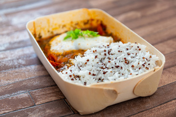 cod fish sauce virgin rice and red quinoa