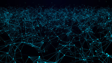 Connecting dots and lines. Network connection. Abstract digital background. Big data visualization. Science background. 3D rendering. 4K.