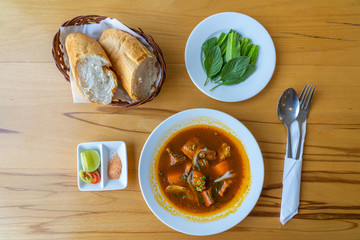 Top view photo of delicious Vietnamese braised beef, bo kho