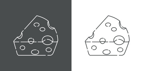 Icono plano lineal pieza de queso emmental en gris y blanco