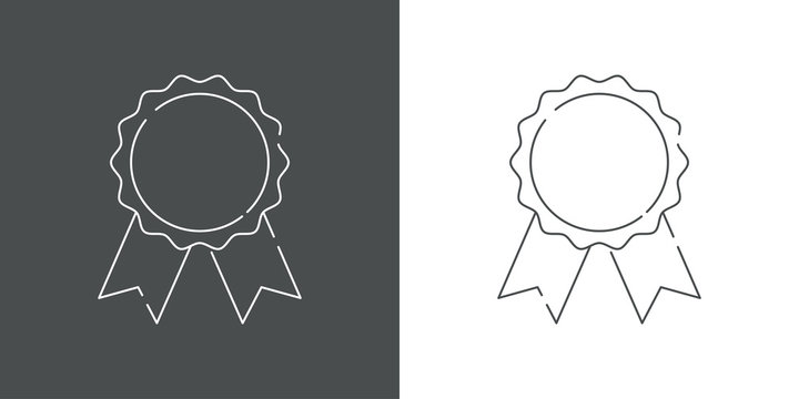 Icono plano lineal roseta con cintas en gris y blanco