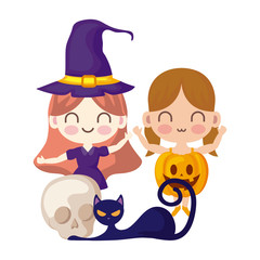 cute children disguised with icons halloween