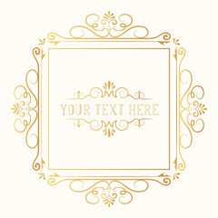Vector isolated hand drawn antique decor for label design. Golden vintage filigree wedding frame. Gold ornate elegant border for invitation card. 