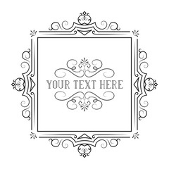 Hand drawn filigree wedding frame. Vintage decorative border for invitation card. Vector isolated antique elegant decor for label design.