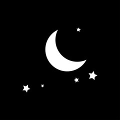 Obraz na płótnie Canvas Moon and stars icon isolated. Flat design. Vector Illustration.Night with moon and stars icon in flat style. Night symbol for your web site design, logo. Vector EPS 10.