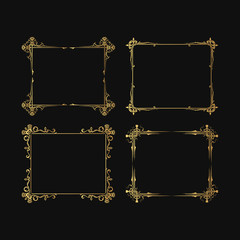 Golden set of hand drawn vintage ornate frames. Filigree elegant wedding gold borders. Vector isolated flourish invitation card. © Kirill