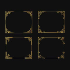 Set of hand drawn golden vignette frames. Vintage ornate wedding borders. Vector isolated gold classic invitation card. - obrazy, fototapety, plakaty