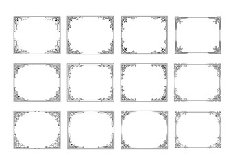 Big set of hand drawn vintage fancy frames. Vector isolated vignette ornate borders for invitations.