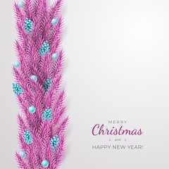 Merry Christmas vector pink background. Illustration with Christmas elements in pink and blue colors