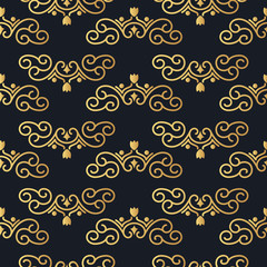Hand drawn golden vintage seamless pattern. Gold elegant ornate wedding background. Vector isolated filigree invitation card texture.