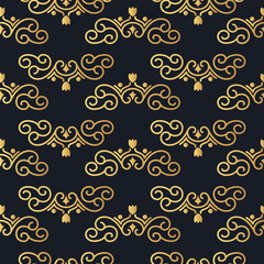 Hand drawn golden vintage seamless pattern. Gold elegant ornate wedding background. Vector isolated filigree invitation card texture.