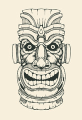 Hawaiian tiki statue mask. hand drawn design element. vector illustration