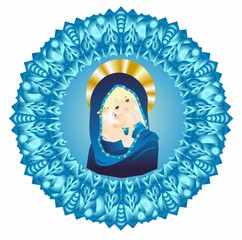  religious composition with Mary and Jesus surrounded by a rosette