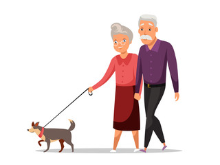 Elderly couple on stroll flat vector illustration