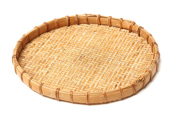 Bamboo basket hand made isolated on white background. Woven from bamboo tray.