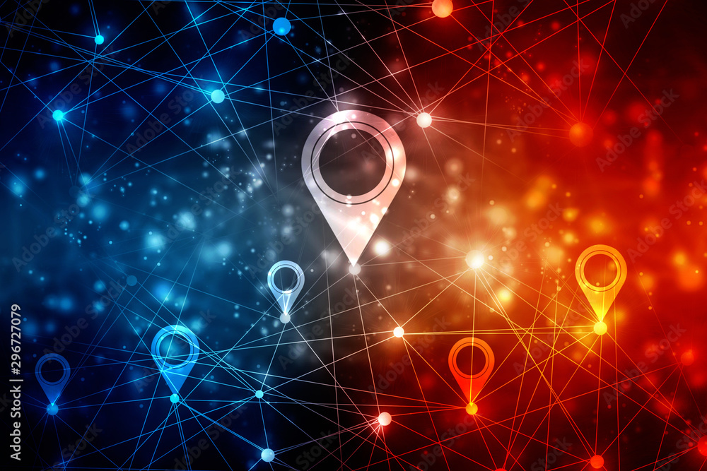 Fototapete 2d rendering red map pointer with world map