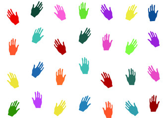 colorful hand prints of hands isolated on white background