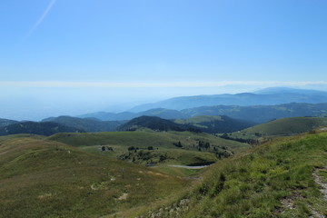 Obraz premium landscape with mountains and blue sky of Monte Grappa (landscape, mountain, sky, nature, mountains, green, hill, panorama, blue, view, tree, forest, beatiful, alberi, montagna ,cielo, natura, collina)