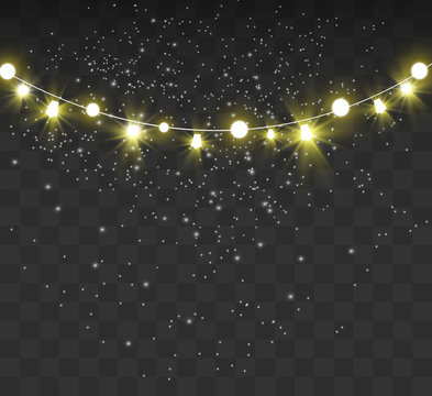 Christmas bright, beautiful lights, design elements. Glowing lights for design of Xmas greeting cards. Garlands, light Christmas decorations.