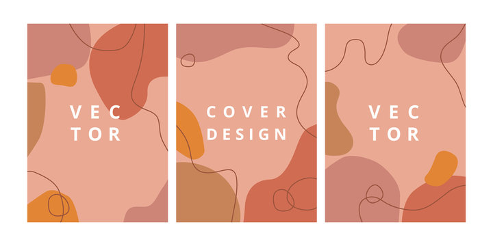 Fashion set of abstract background with organic shapes and hand draw line in pastel colors. Modern design template in scandinavian style. Minimal stylish cover for branding design. Vector illustration