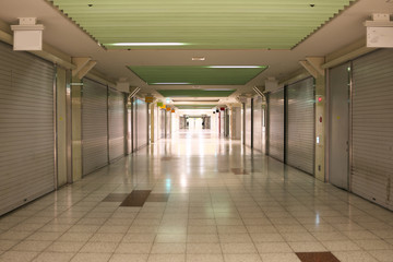 Aichi,Japan-September 9, 2019: Very quiet JR Nagoya Station Underground Mall early in the morning. All shops were still closed.