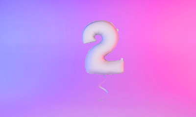 White number 2 celebration balloon greeting background. 3D Rendering