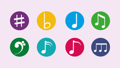 bundle of musical notes with icons