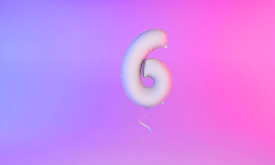 White number 6 celebration balloon greeting background. 3D Rendering