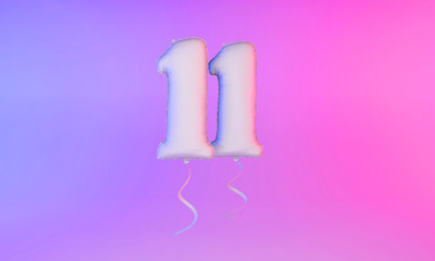 White number 11 celebration balloon greeting background. 3D Rendering