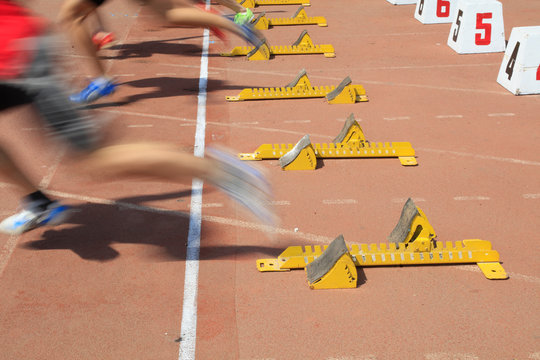 short distance runner and starting blocks