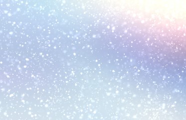 Winter holiday outdoor shiny background. Sun light on subtle blue pink natural illustration. Snow texture. 