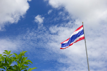 Flag of Thailand under blue sky