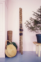 vintage picture of old fashioned things with Christmas tree