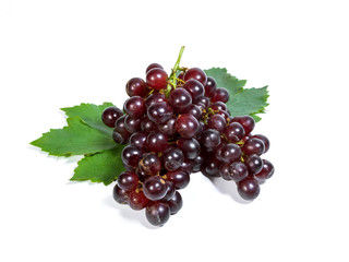 red grapes and leaves isolated on white background