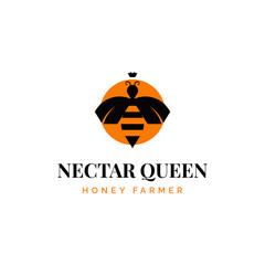 Negative Space Queen Bee Logo Template, Minimal and Feminine Bee Logo .Vector