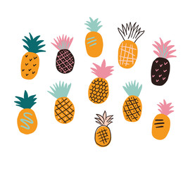 Colorful minimalistic pineapples isolated - obrazy, fototapety, plakaty