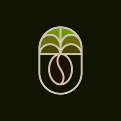 Coffee and Coconut Logo Template, Coffee bean and palm line art logo design .vector