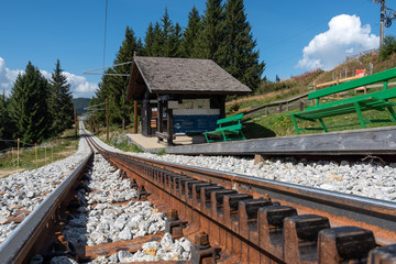 Fototapeta na wymiar Mont Blanc Tramway line - highest rack railway train in France.