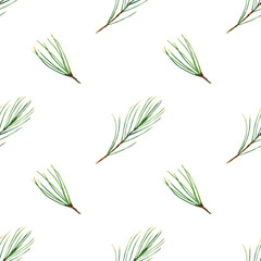 Forest pattern with pine branches. Seamless pattern with watercolor illustrations. Suitable for creating invitations, cards, albums, digital scrapbooking, fabric and more.