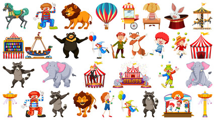 Collection of many different circus animals, rides and events