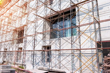 Steel scaffolding at construction