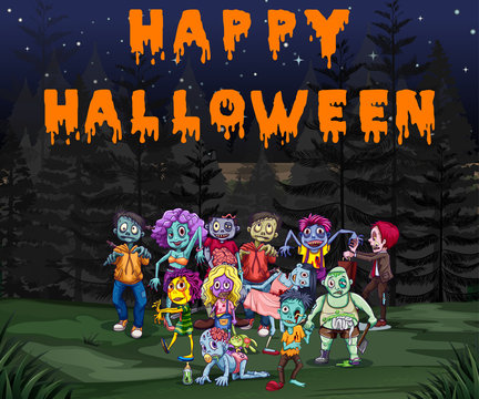 Halloween theme with zombies in the park