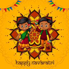 Navaratri poster design with mandala pattern and happy children