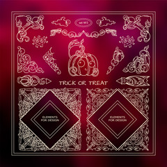 Perfect elements for Halloween holiday, 31 October design! Vector collection of collection of signs, symbols, corners for frames, squares, dividers, arrows. New arts in each set